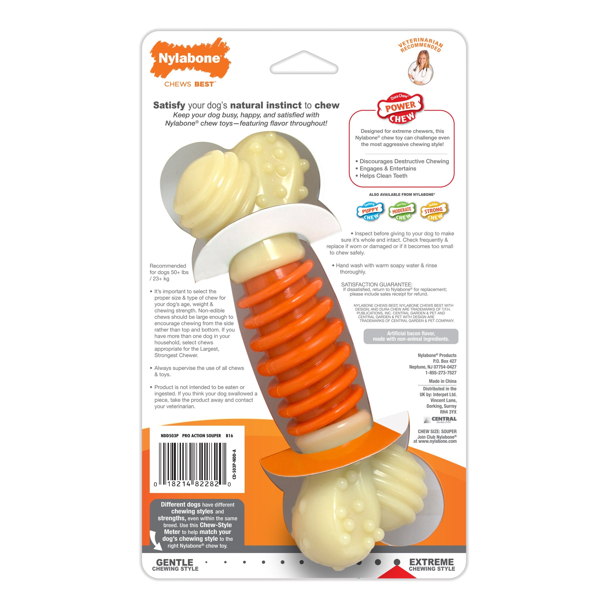 Nylabone PRO Action Dental Power Chew Durable Dog Toy Bacon 1ea/Large/Giant - Up To 50 lb