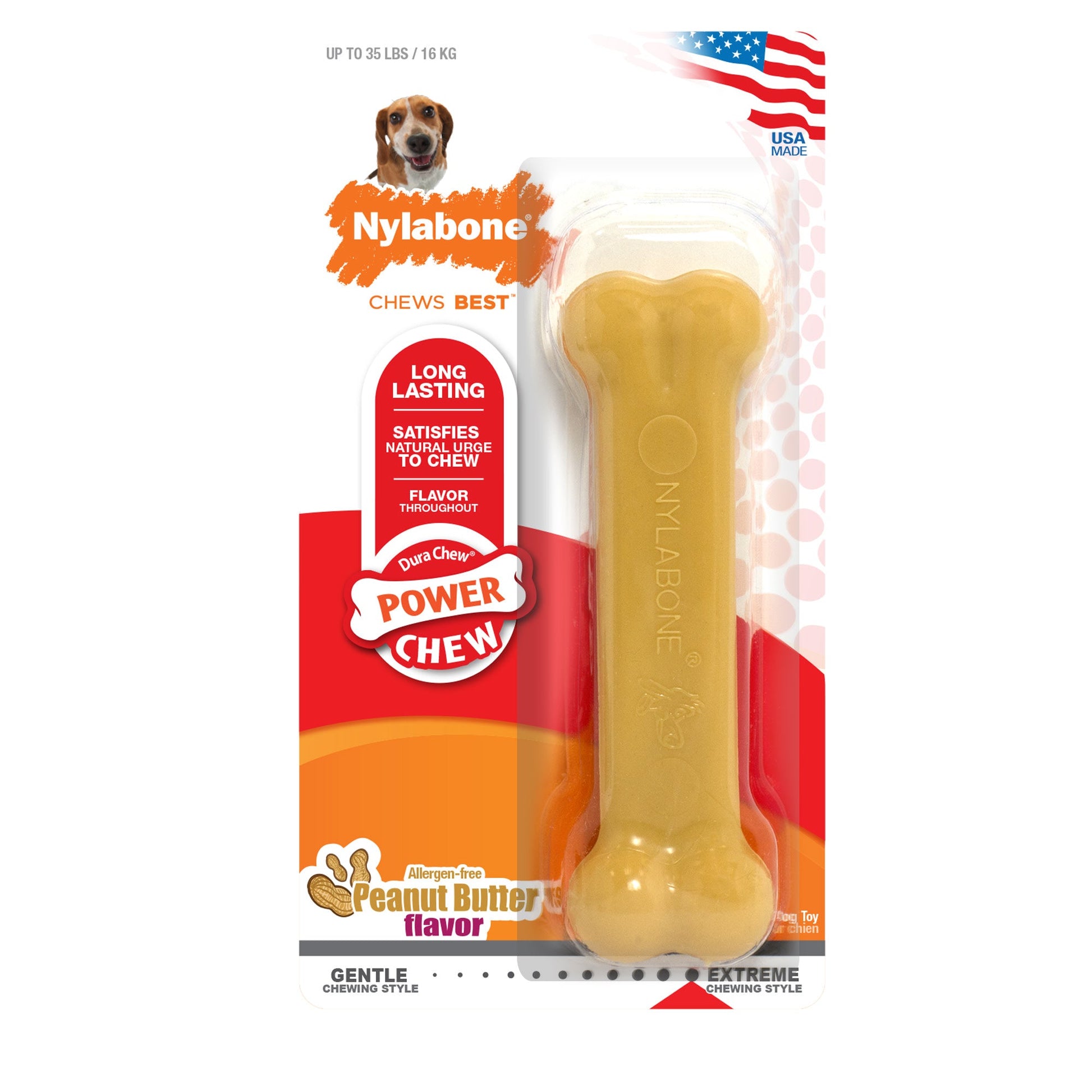 Nylabone Power Chew Dog Toy Peanut Butter 1ea/Medium/Wolf - Up To 35 lb