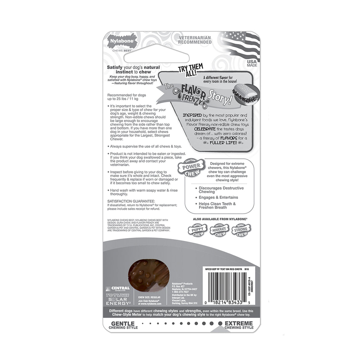 Nylabone Flavor Frenzy Power Chew Durable Dog Chew Toy Philly Cheesesteak 1ea/SMall/Regular - Up To 25 Ibs.