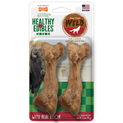 Nylabone Healthy Edibles WILD Natural Long Lasting Bison Dog Chew Treats Bison, Medium/Wolf  Up To 35 Lbs. 2 ct