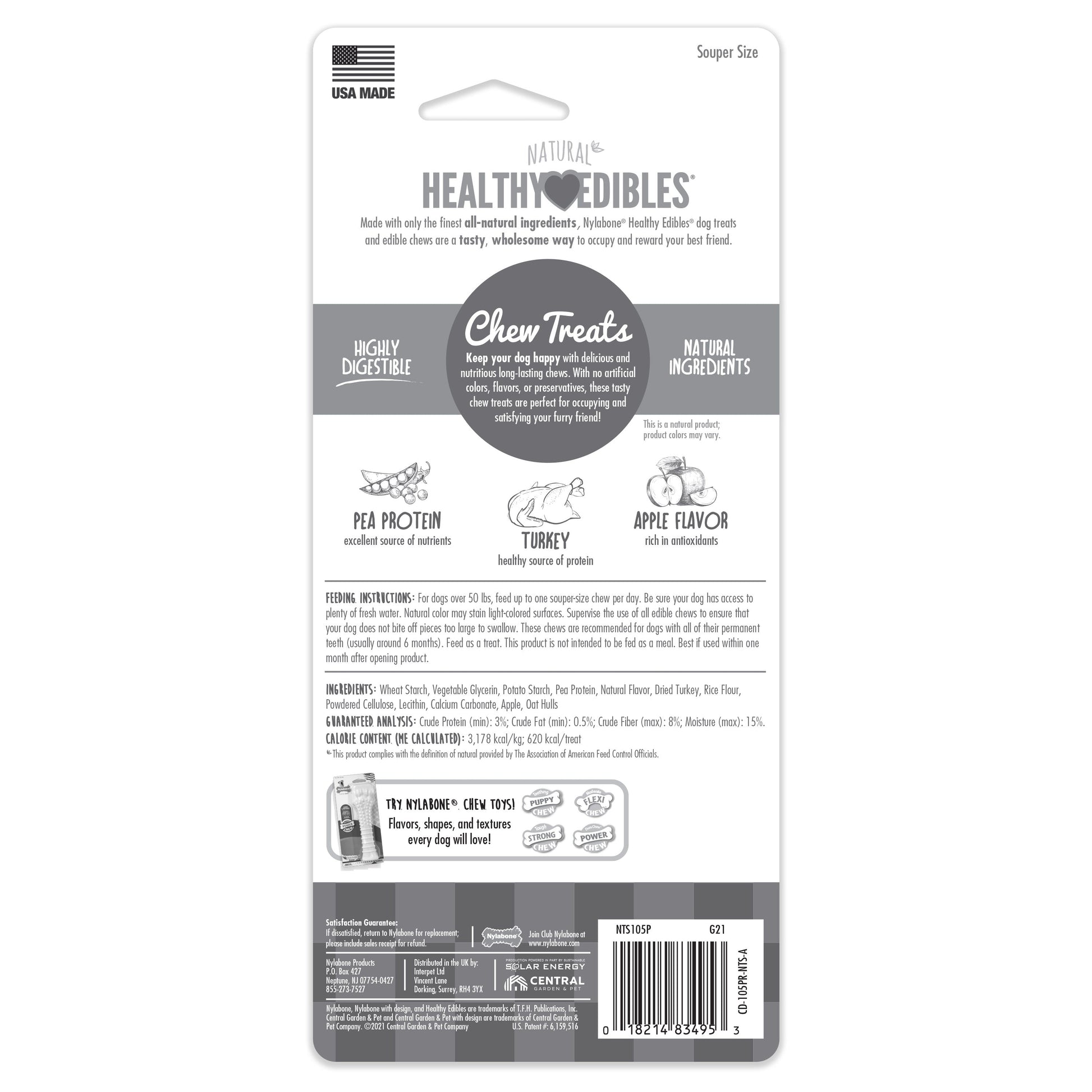Nylabone Healthy Edibles AllNatural Long Lasting Turkey  Apple Dog Chew Treats Turkey  Apple, XL/Souper  50 Lbs. 1 ct