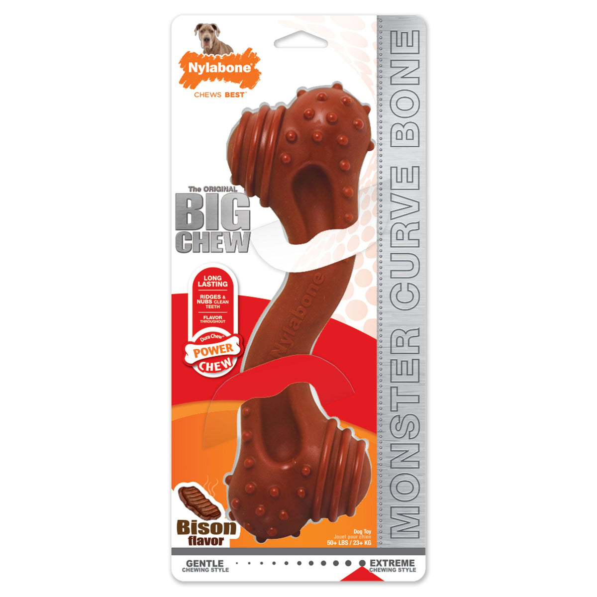 Nylabone Power Chew Monster Curve Bone Big Dog Chew Toy Bison 1ea/XXL/Monster - 50++ lb