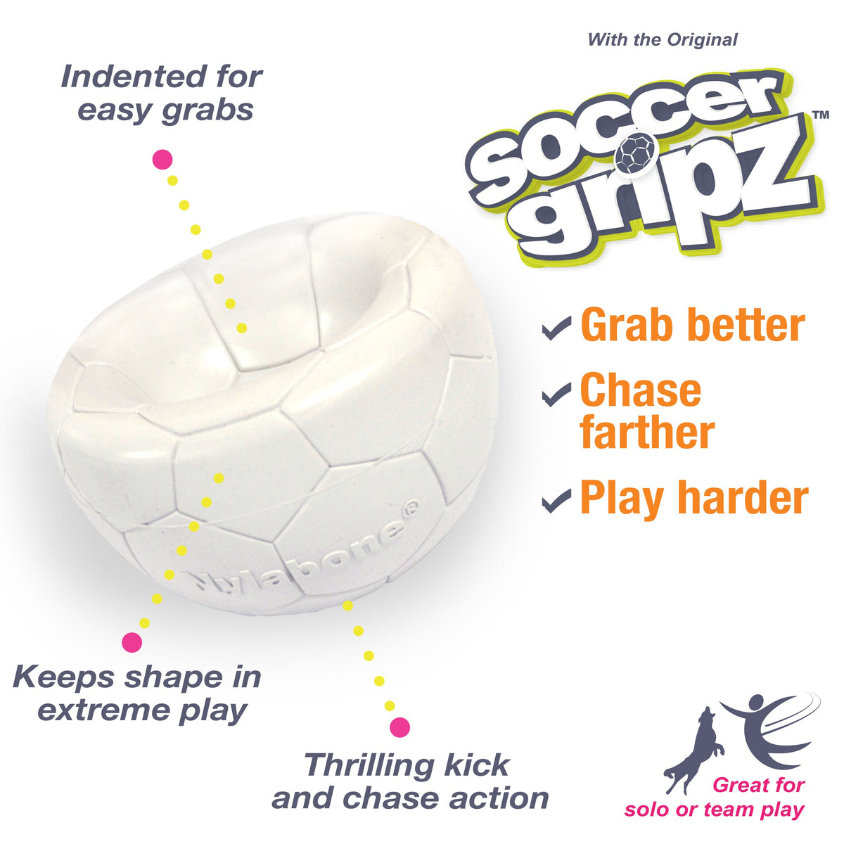 Nylabone Power Play Gripz Dog Soccer Ball Toy 1ea/Medium/Wolf - Up To 35 lb