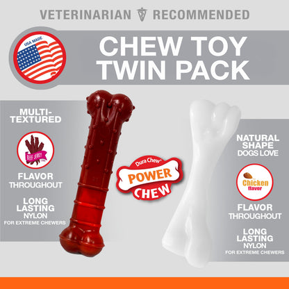 Nylabone Power Chew Durable Dog Chew Toys Twin Pack Beef Jerky & Chicken 1ea/SMall/Regular - Up To 25 Ibs.