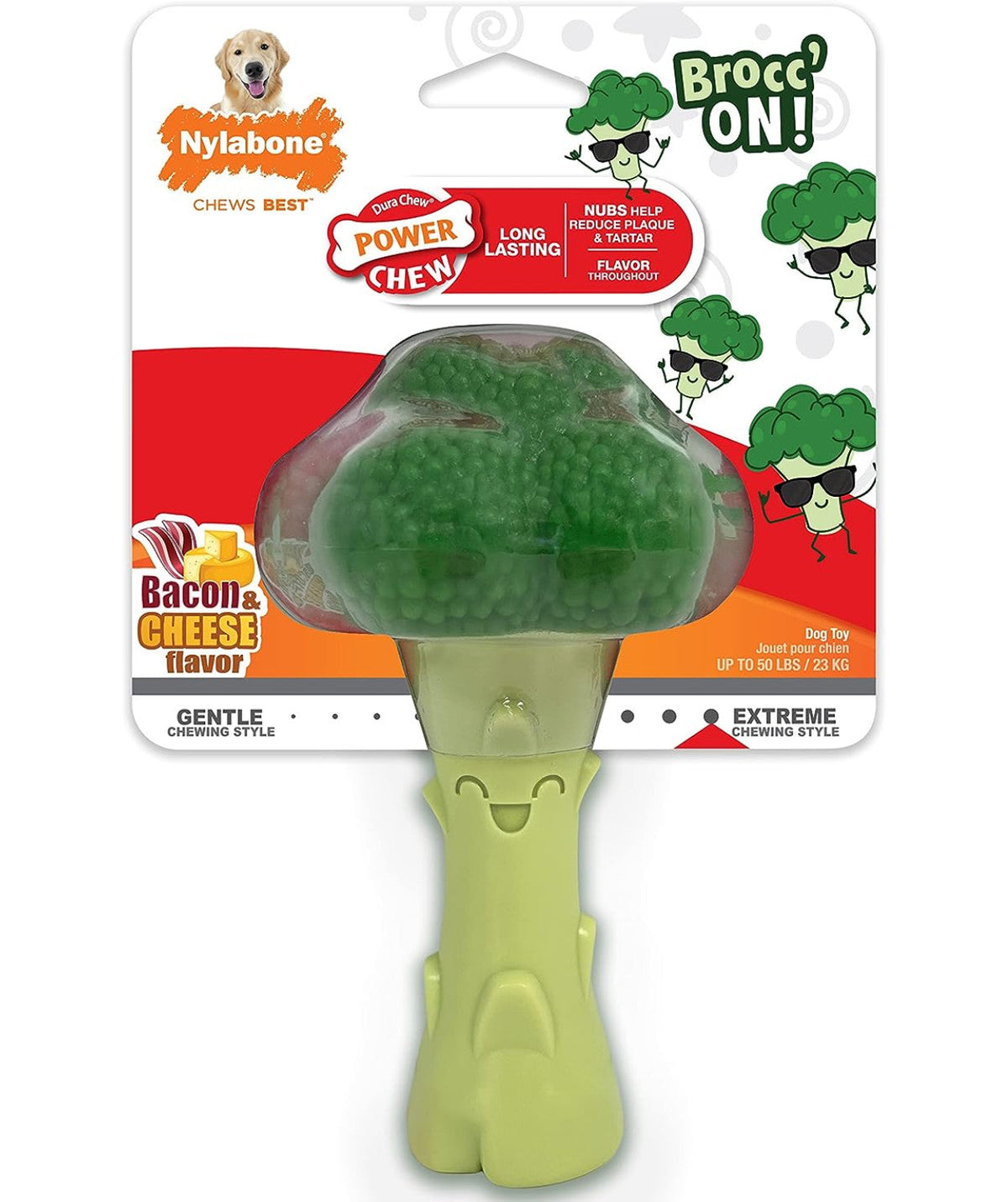 Nylabone Power Chew Broccoli Dog Toy Bacon Cheese 1ea/Large/Giant - Up To 50 lb