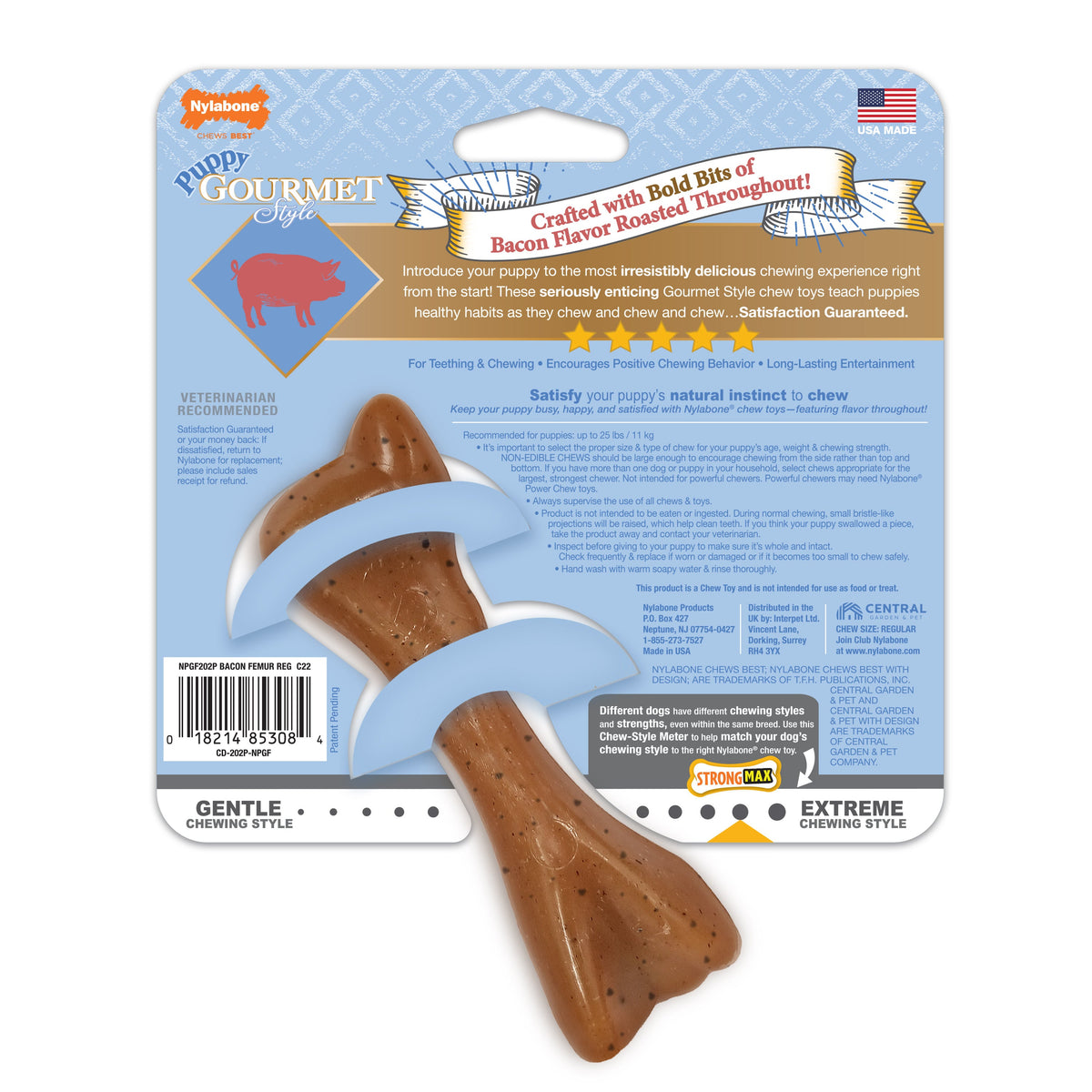 Nylabone Gourmet Style Strong Femur Puppy Chew Toy Bacon 1ea/SMall/Regular - Up To 25 Ibs.