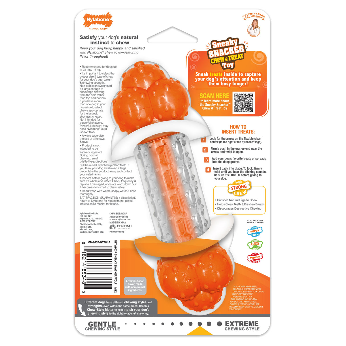 Nylabone Sneaky Snacker Dog Treat Toy Bacon Sneaky Snacker 1ea/Medium/Wolf - Up To 35 lb