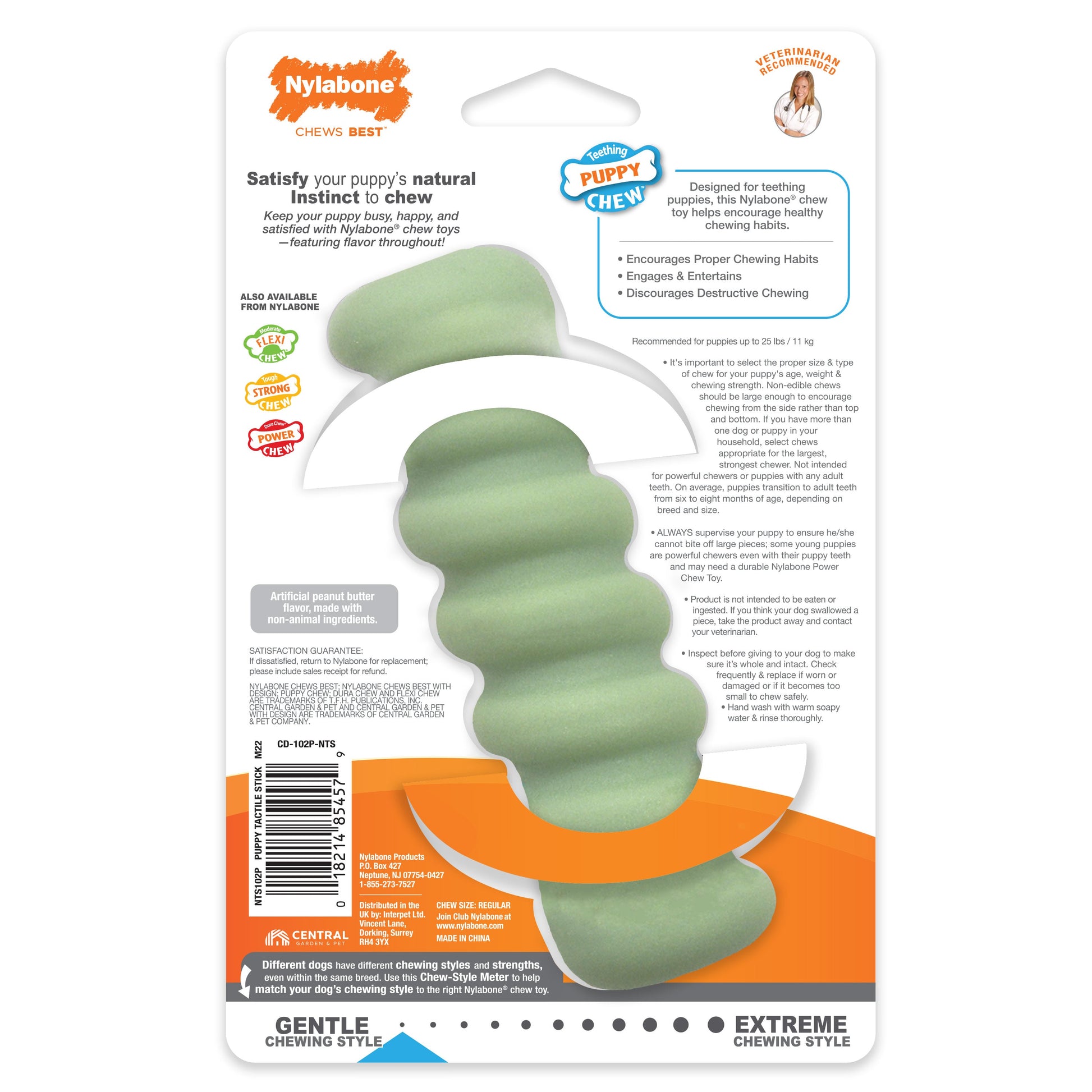 Nylabone Sensory Material Puppy Teething Stick Peanut Butter, 1ea/ Small/Regular - Up To 25 Ibs.