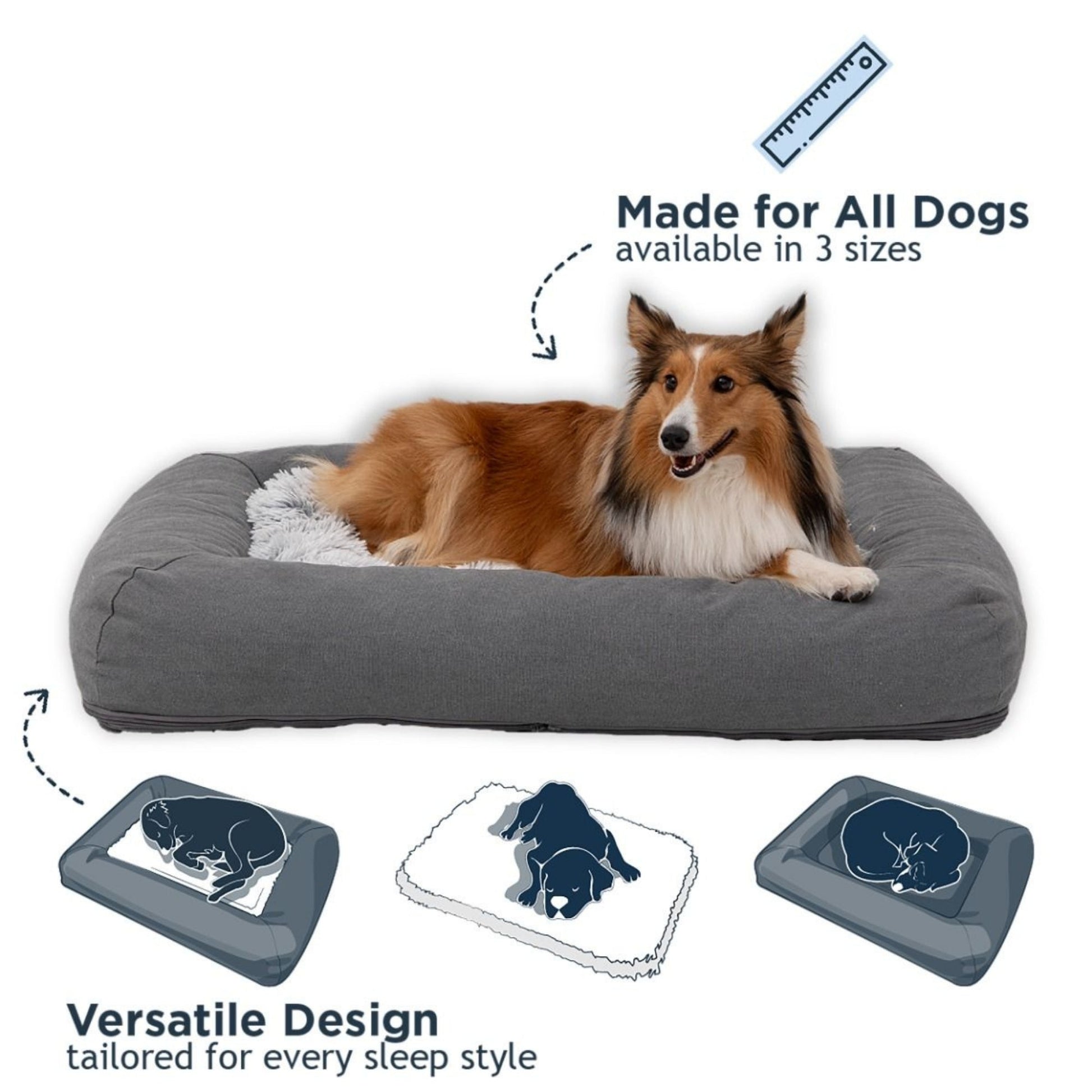 Tall Tails Dog & Cat Grey All In One Bed, 28" x  22"