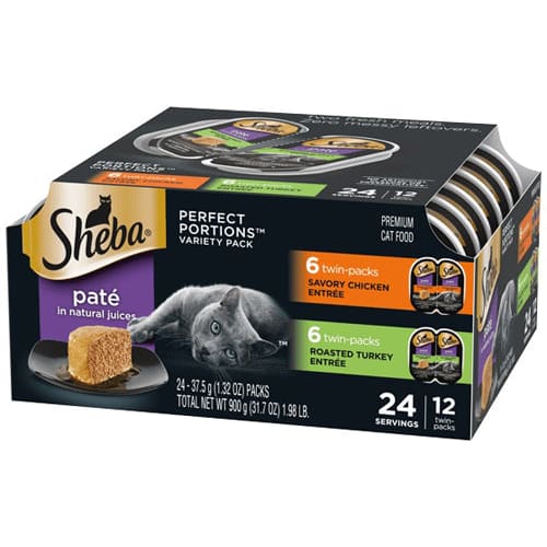 Sheba Perfect Portions Pate Chicken Entree/Turkey Grain Free Cat Food 2.6Oz/12Pk