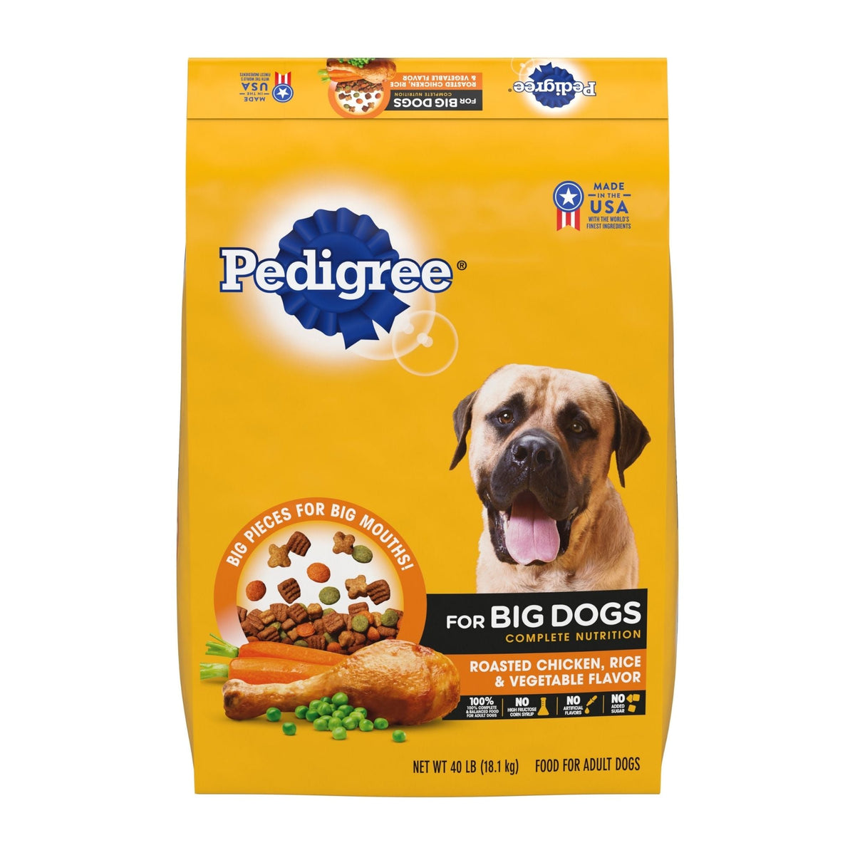 Pedigree Complete Nutrition for Big Dogs Large Breed Adult Dry Dog Food Roasted Chicken, Rice, & Vegetable 1ea/40 lb
