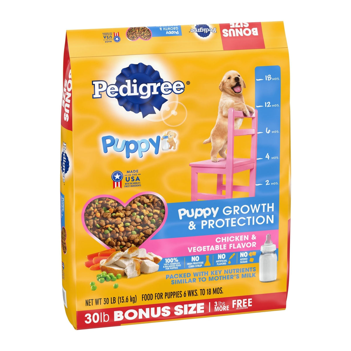 Pedigree Puppy Growth & Protection Dry Dog Food Chicken & Vegetable 1ea/30 lb