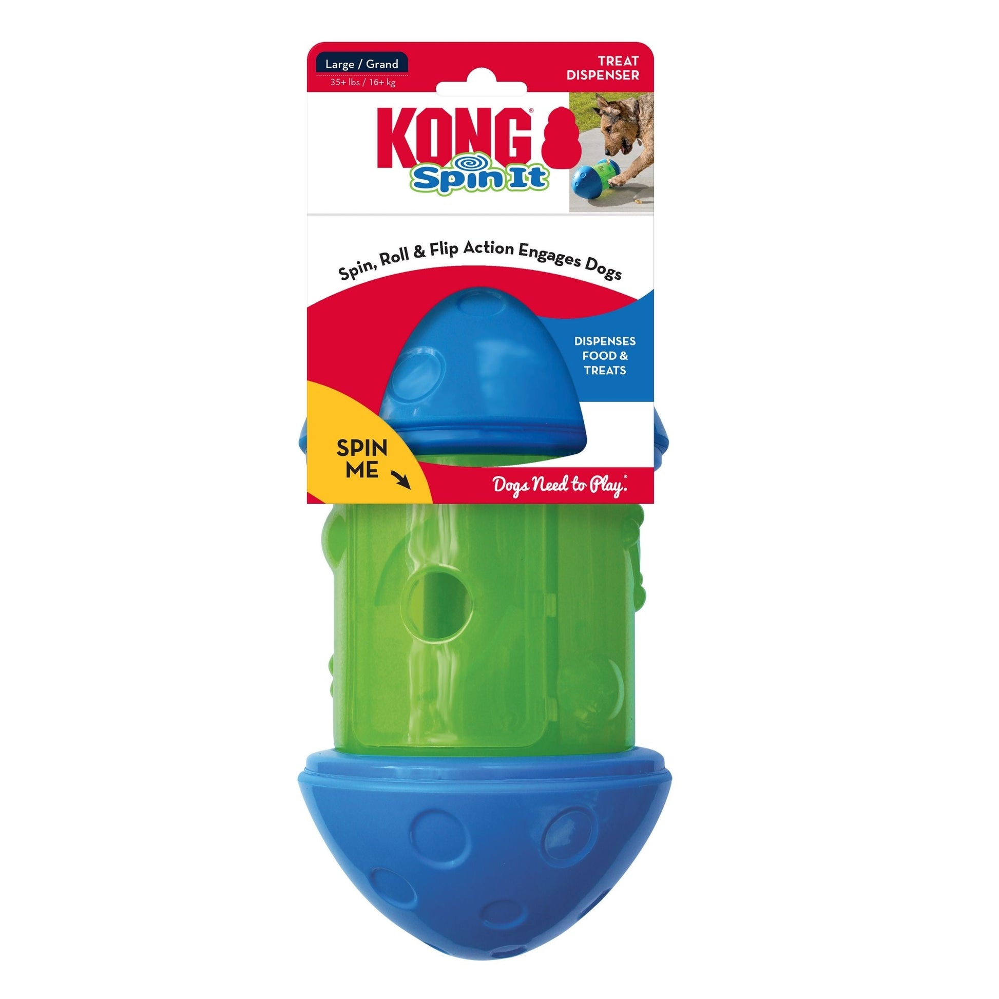 Kong Spin It Treat Dispenser Toy Green/Blue 1ea/Lg Default Title
