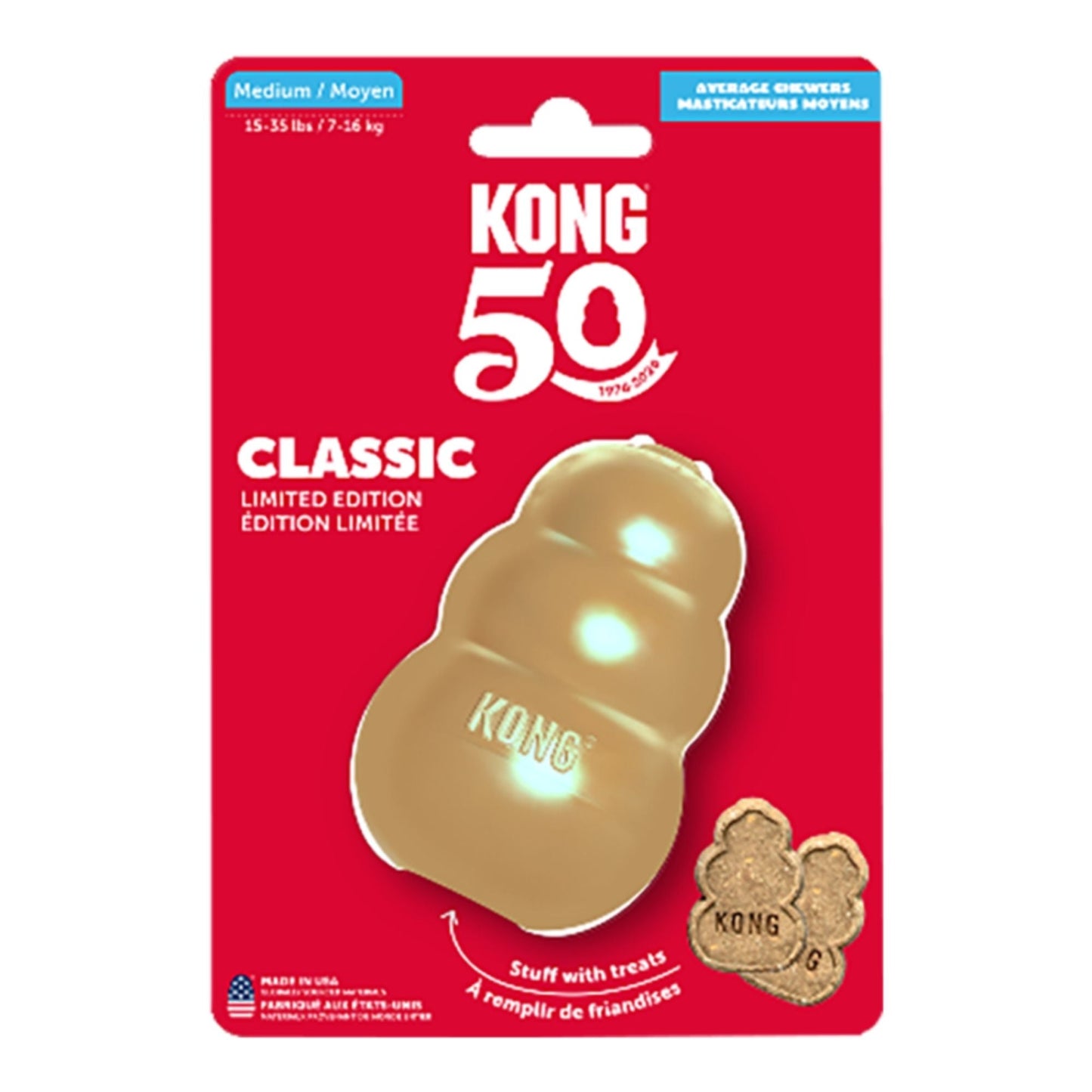 KONG Classic 50 Year Anniversary Dog Toy Gold, 1ea/SM