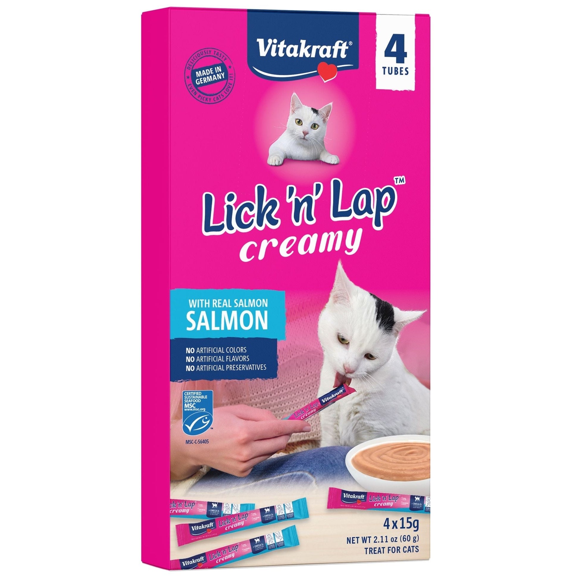 Vitakraft Lick 'n' Lap Snack Wet Cat Treats Real Salmon 1ea/2.1oz., 4 pk