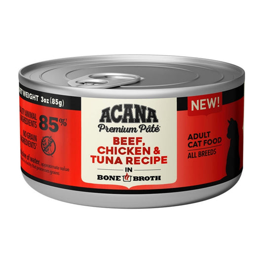 Acana Cat Grain Free Beef Chicken + Tuna Recipe In Bone Broth 3oz. (Case of 24)