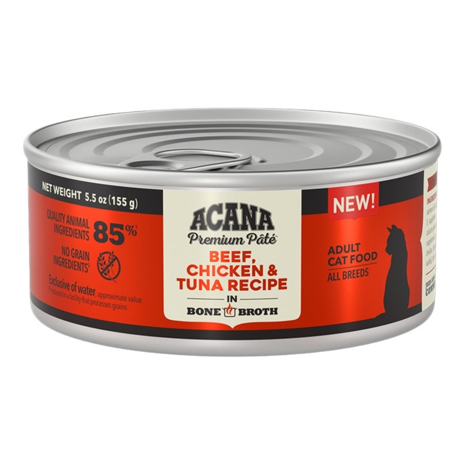 Acana Cat Grain Free Beef Chicken + Tuna Recipe In Bone Broth 5.5oz. (Case of 12)