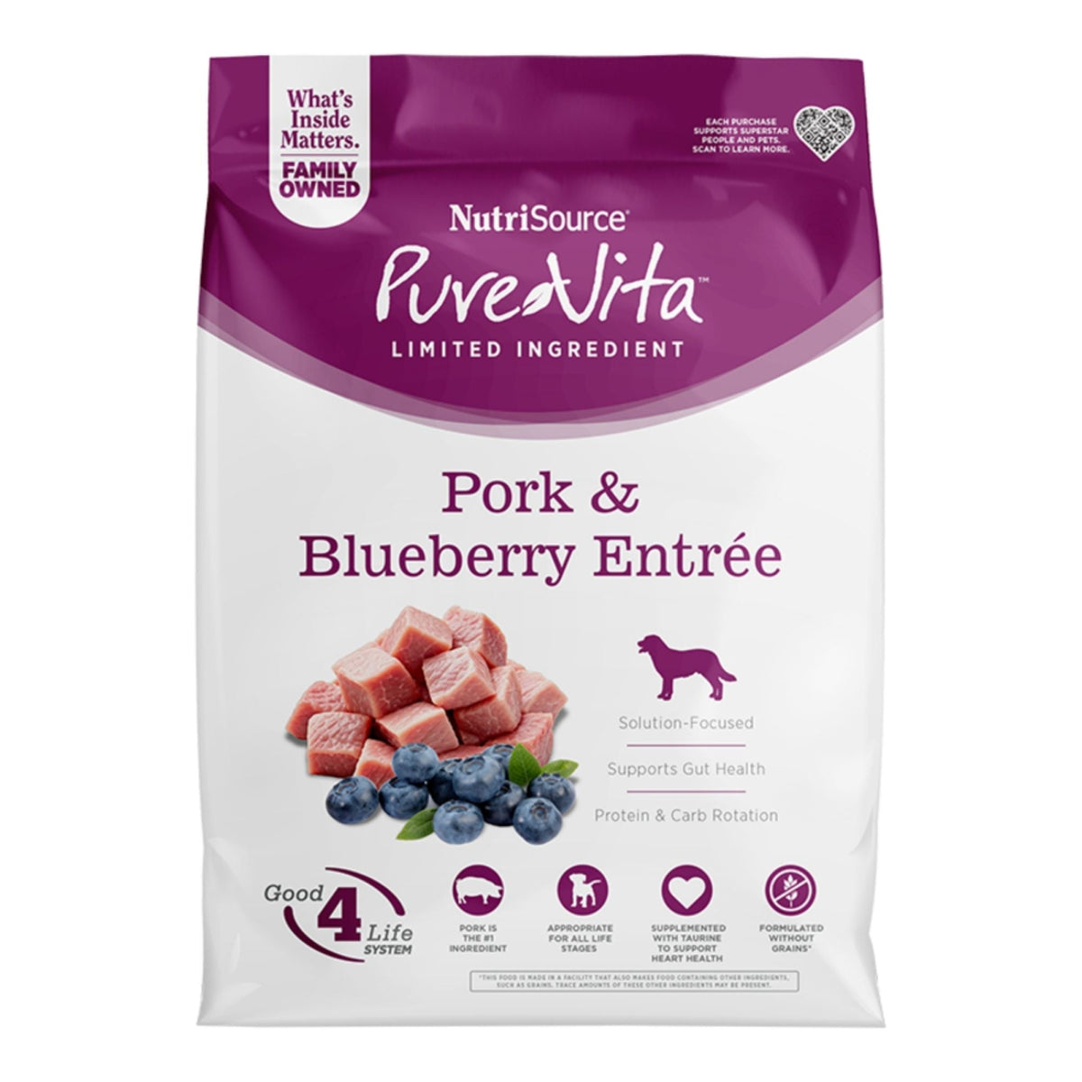 Pure Vita Dog Grain Free Pork & Blueberry 4Lbs