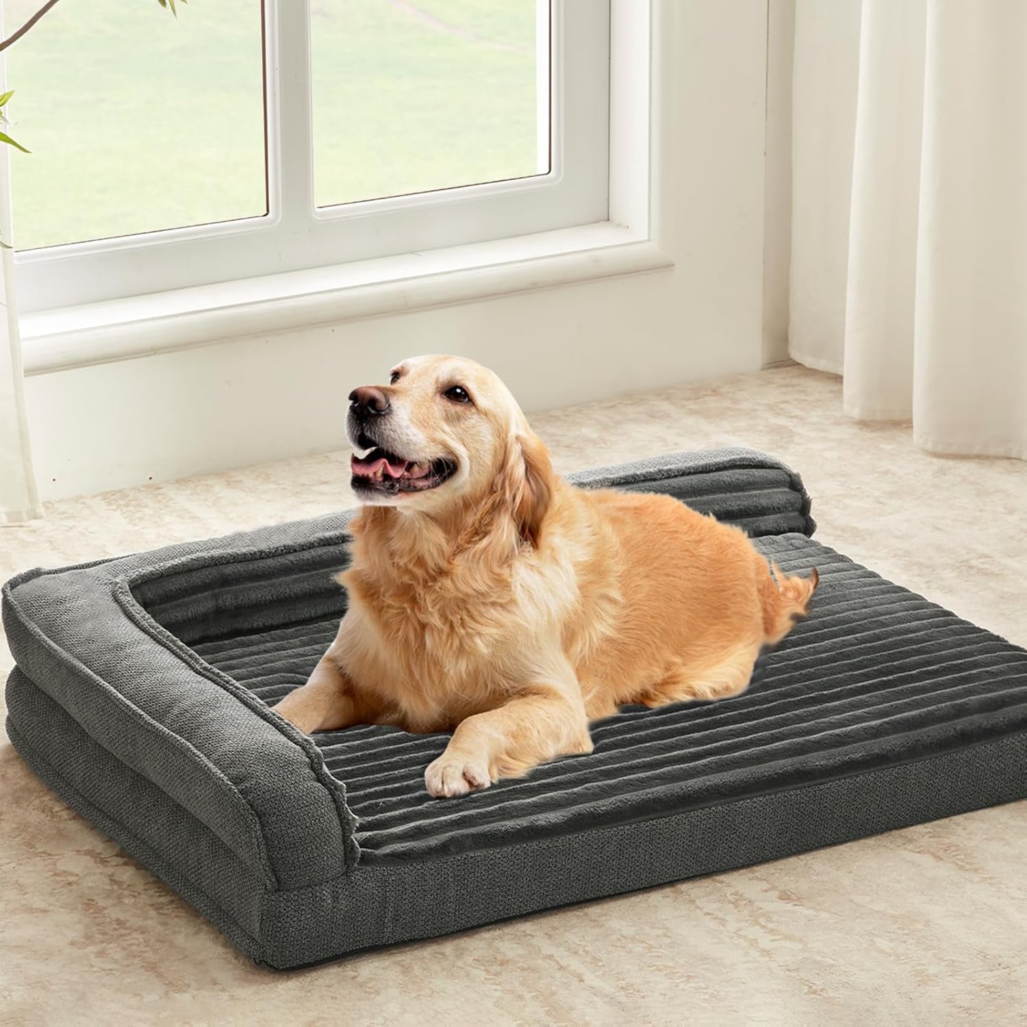 Orthopedic Dog Bed for Medium Dogs, Bolster Sides Dogs Sofa Bed with Removable Washable Cover & Non-Skid Bottom, Soft Pet Bed with Egg Foam Dog Couch for Sleeping, 31 X 25 Inch, Gray
