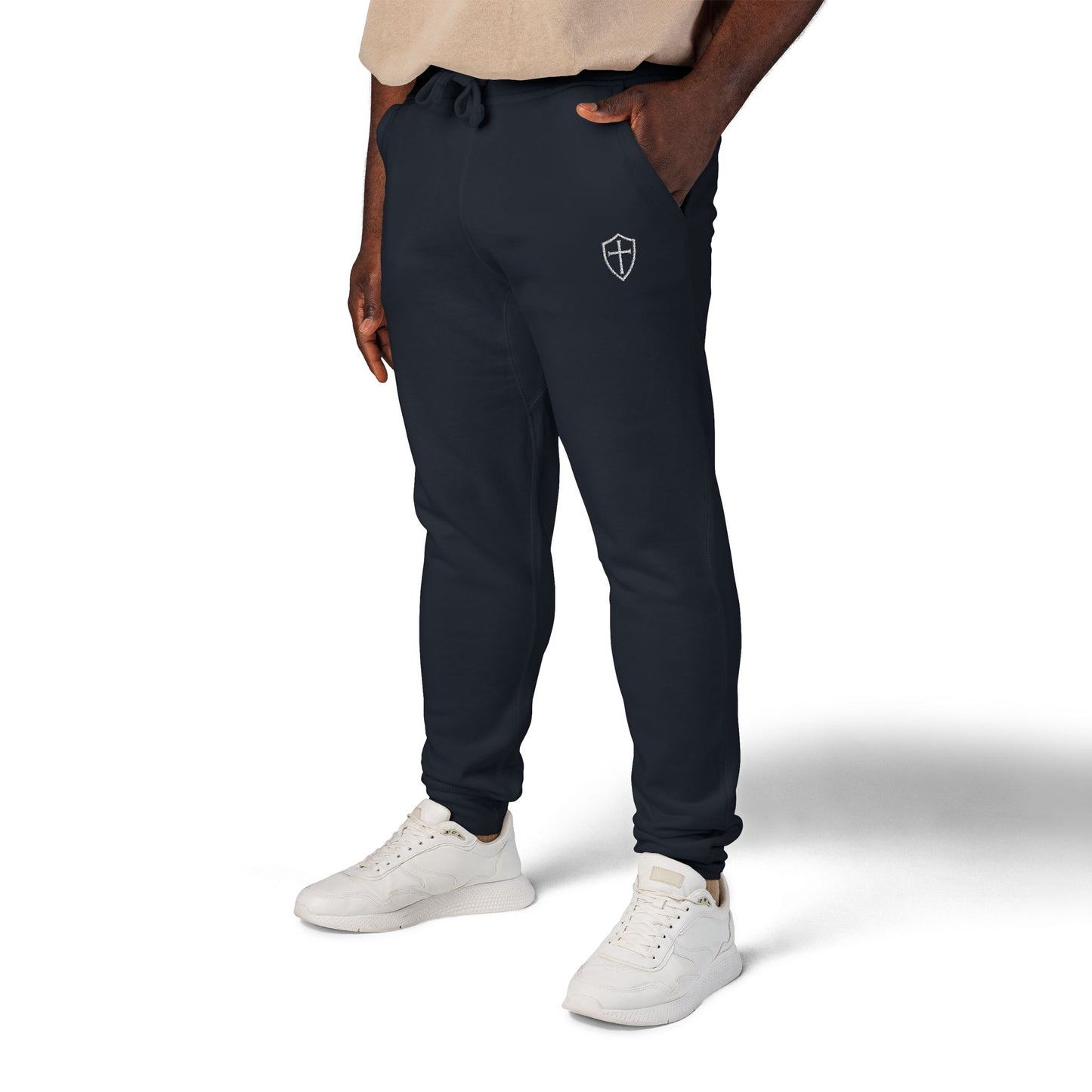 Cross Shield Fleece Sweatpants with Embroidered Design
