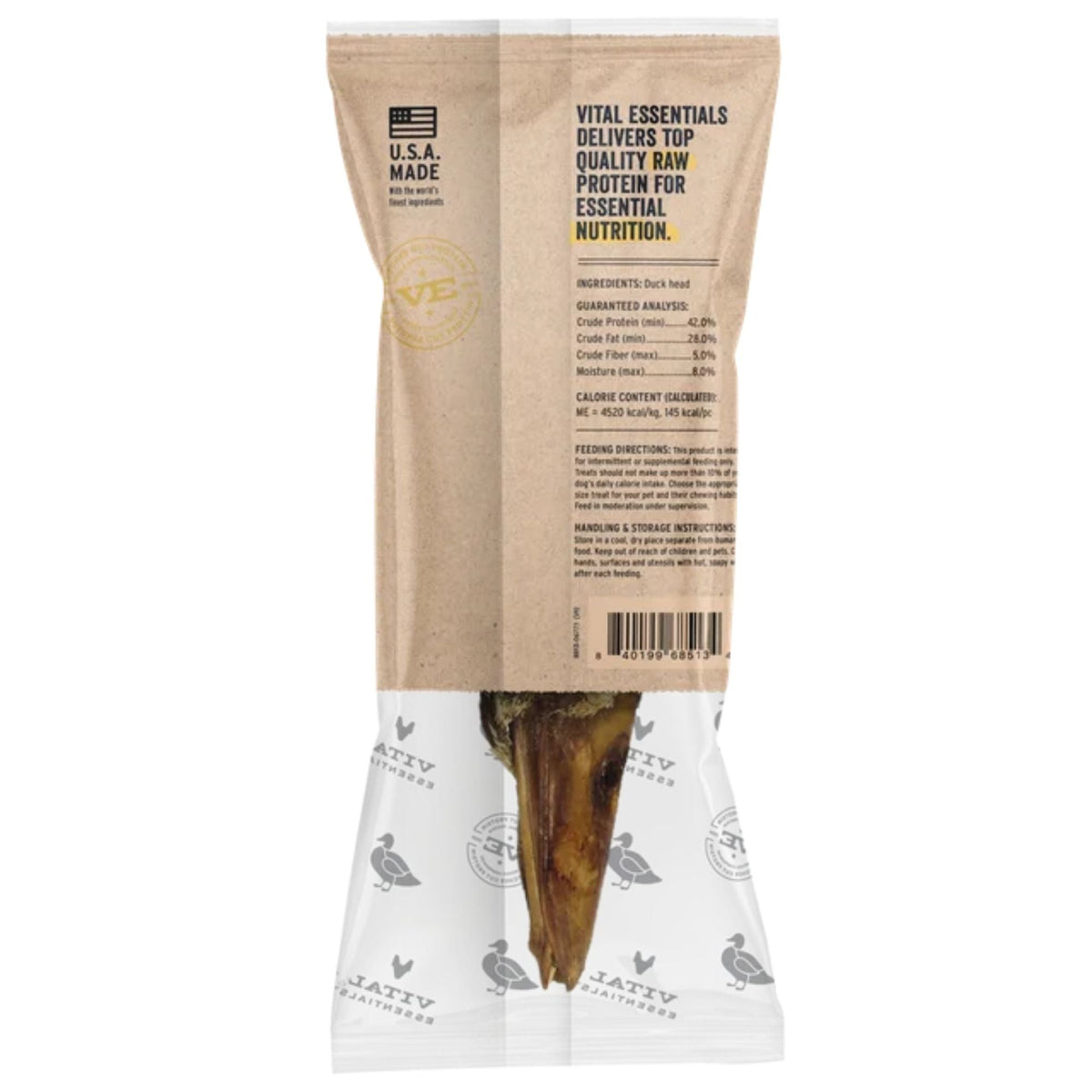Vital Essentials Dog Raw Bar Freeze-Dried Raw Duck Head Treat 1oz. - (Case of 38)