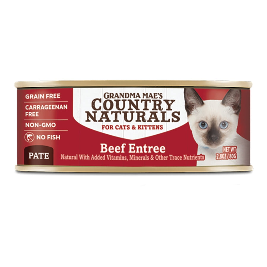 Grandma Mae's Country Naturals Grain Free Pate Wet Cat & Kitten Food Beef 2.8oz 24pk