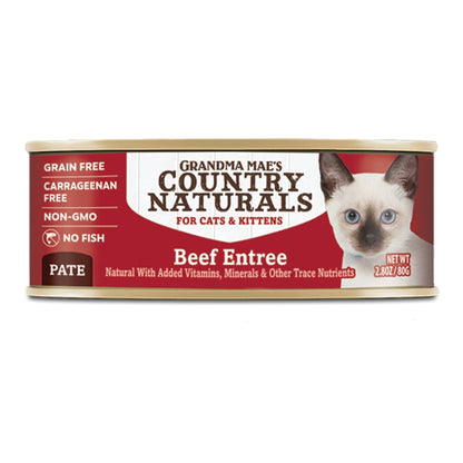 Grandma Mae's Country Naturals Grain Free Pate Wet Cat & Kitten Food Beef 2.8oz 24pk