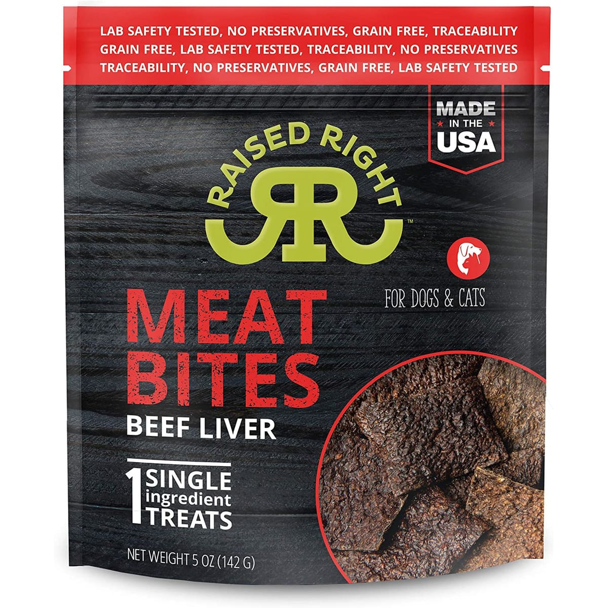 Raised Right Dog Cat Meat Bites Beef 5oz. (Case of 6)