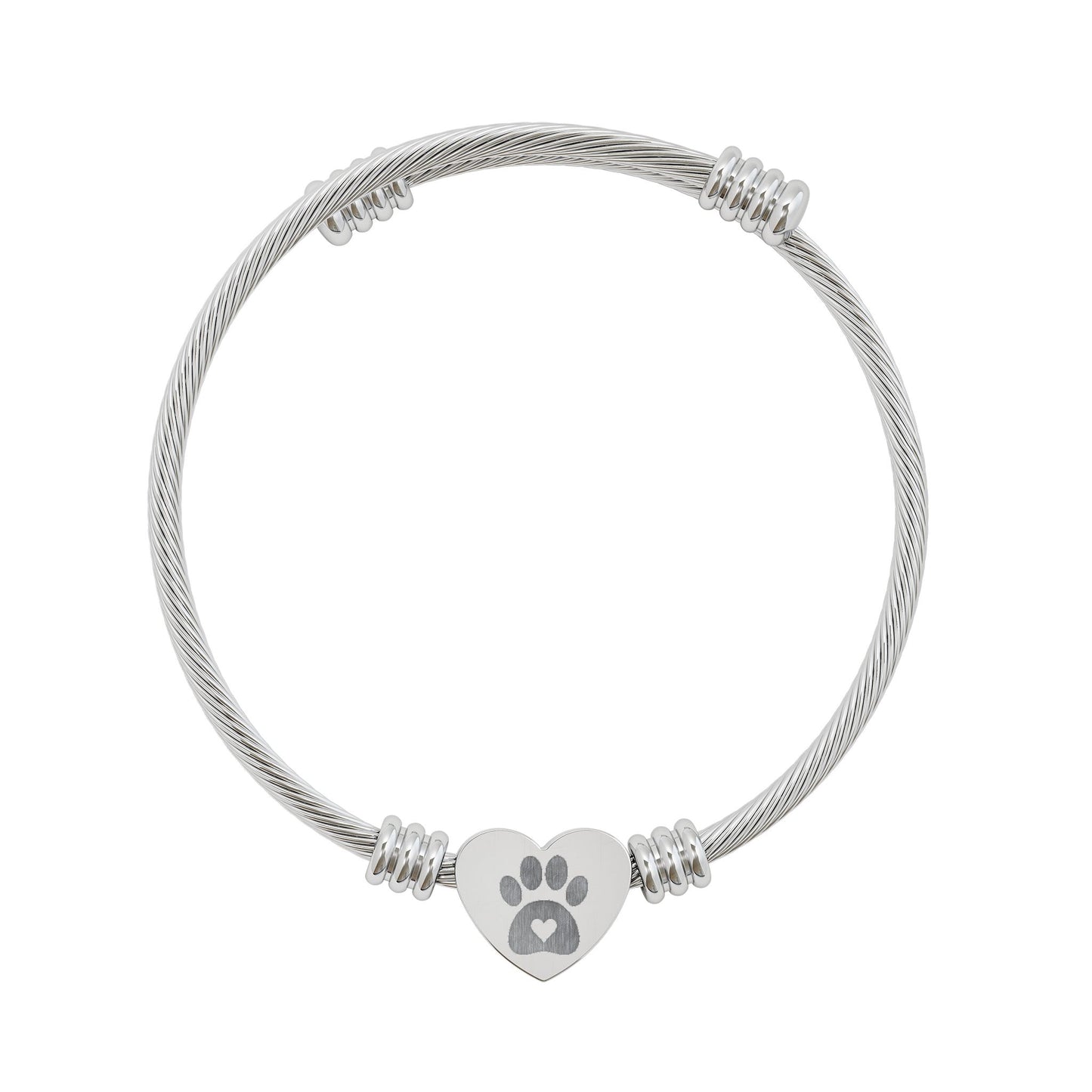 Paw Print Heart Cuff Bracelet