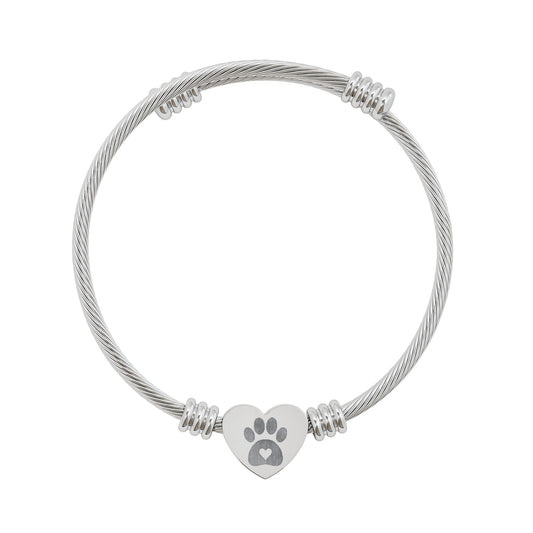 Paw Print Heart Cuff Bracelet