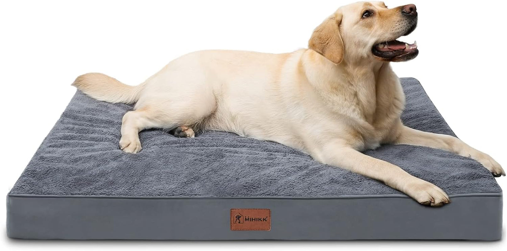 Waterproof Dog Beds Large Sized Dog Orthopedic Dog Beds for Crate with Removable Washable Cover Egg-Crate Foam Pet Pad Mat with Anti-Slip Bottom, 41X27 Inch, Light Grey