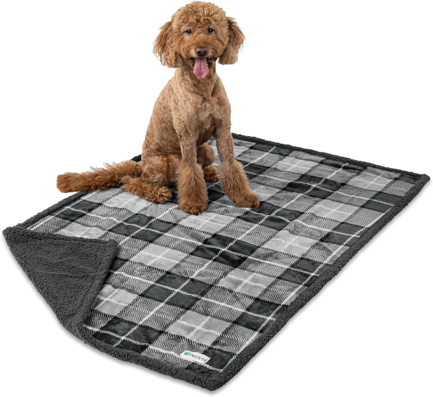 Waterproof Dog Blanket for Queen Bed Large XL Dog Throw for Couch Cover Leakproof Furniture Protection, Sherpa Fleece, Reversible Soft Washable 90X90 Light Gray