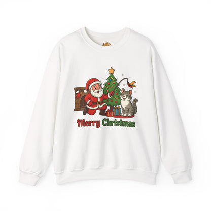 Merry Christmas Santa & Cat Holiday Crewneck