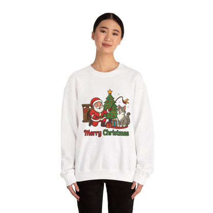 Merry Christmas Santa & Cat Holiday Crewneck