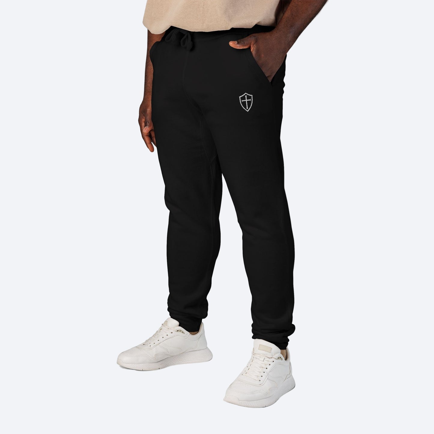Cross Shield Fleece Sweatpants with Embroidered Design