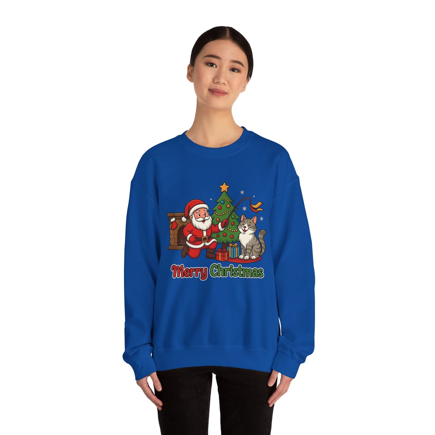 Merry Christmas Santa & Cat Holiday Crewneck