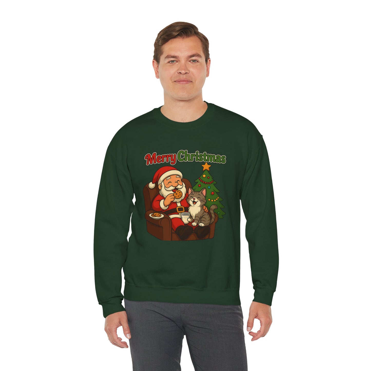 Merry Christmas Santa with Cat Crewneck
