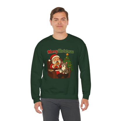 Merry Christmas Santa with Cat Crewneck