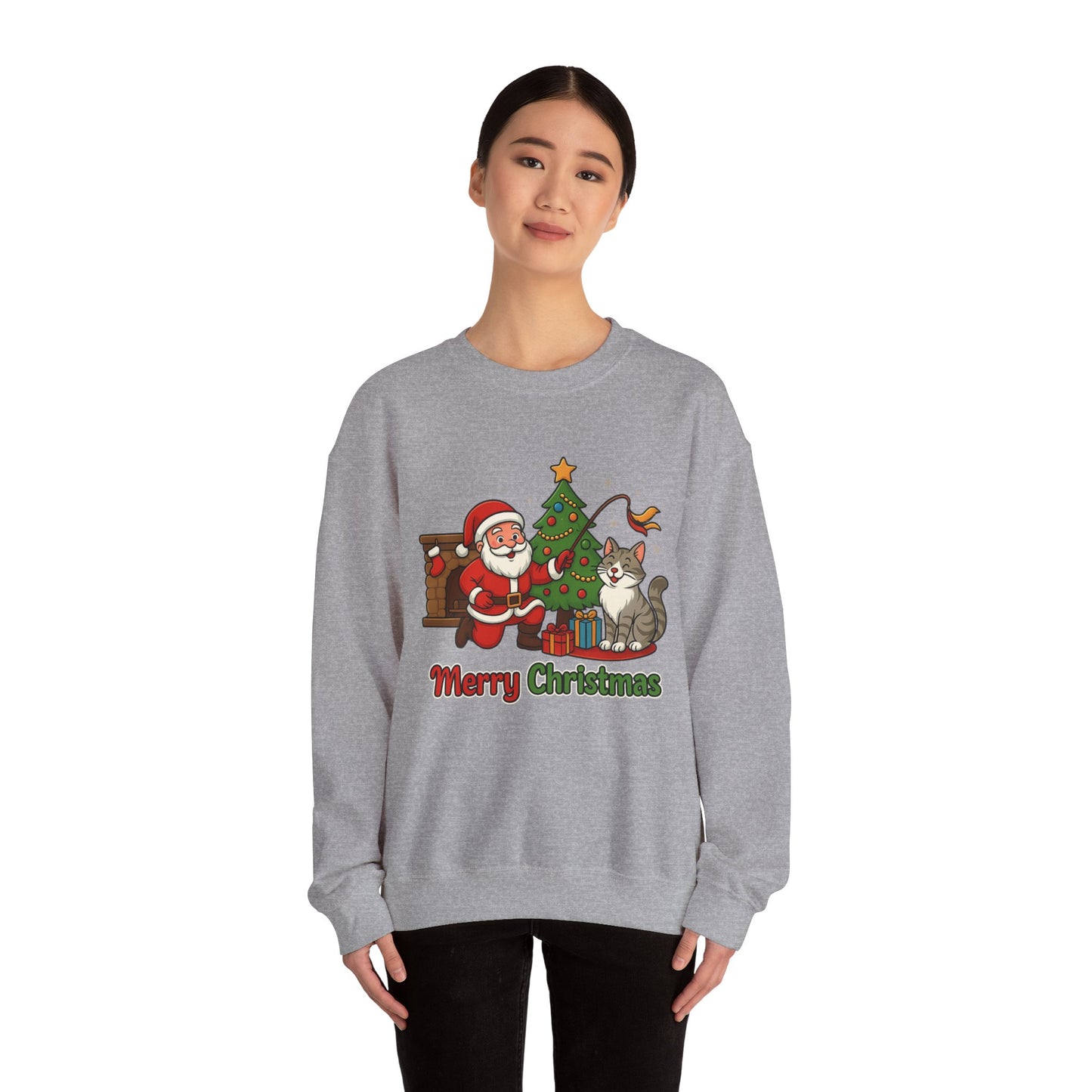 Merry Christmas Santa & Cat Holiday Crewneck