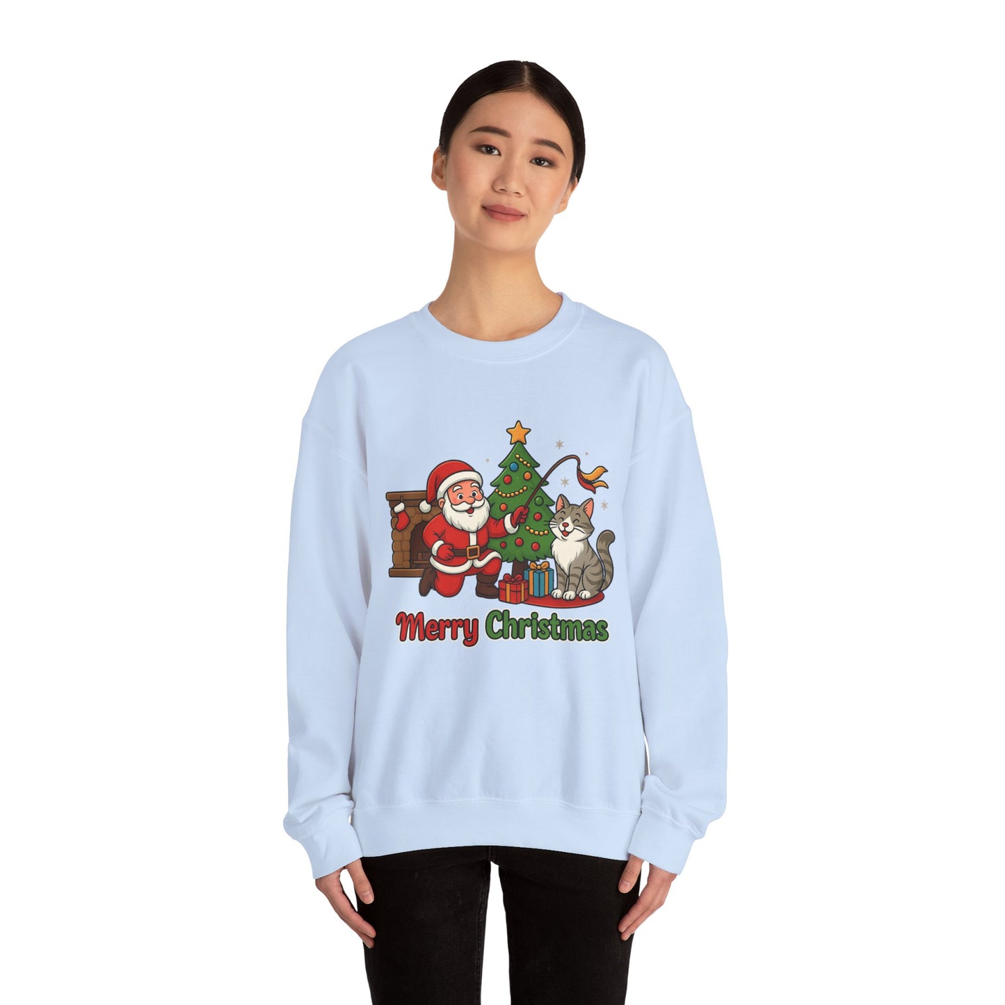 Merry Christmas Santa & Cat Holiday Crewneck