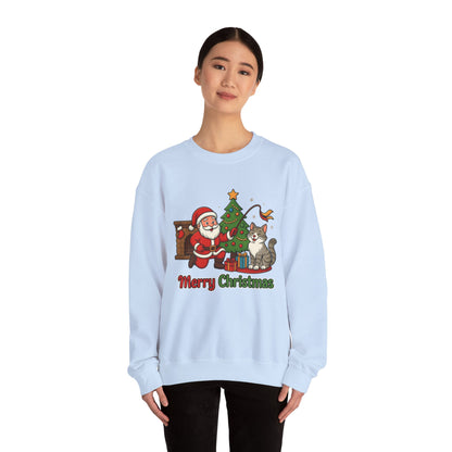 Merry Christmas Santa & Cat Holiday Crewneck