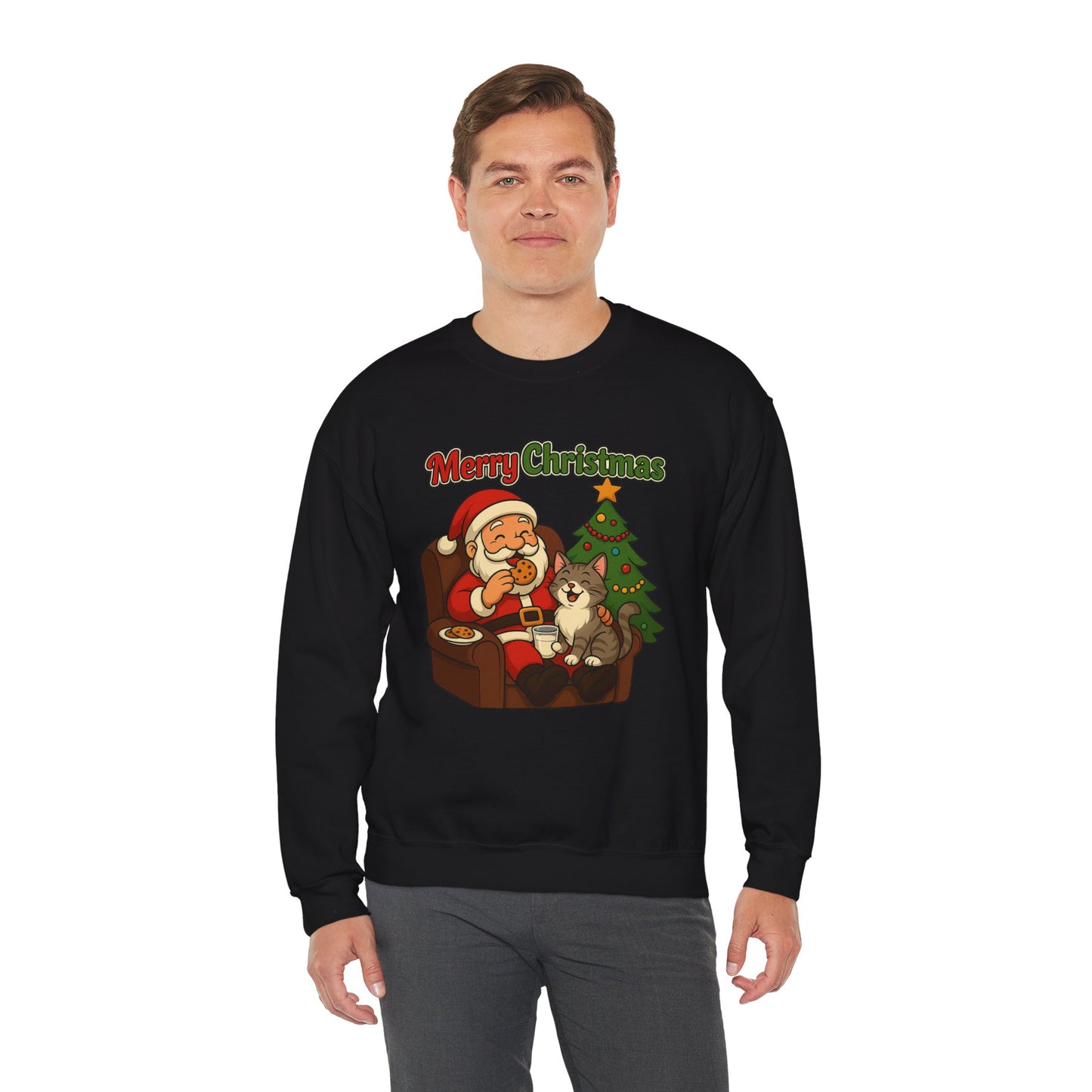 Merry Christmas Santa with Cat Crewneck