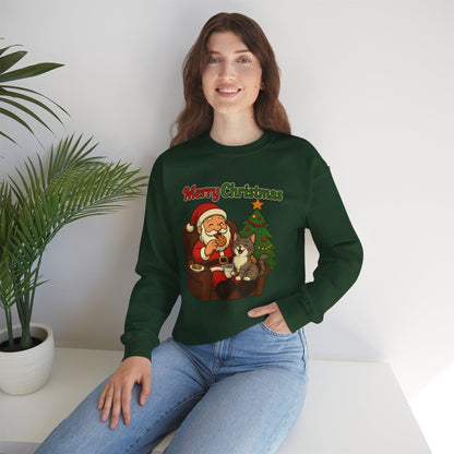 Merry Christmas Santa with Cat Crewneck