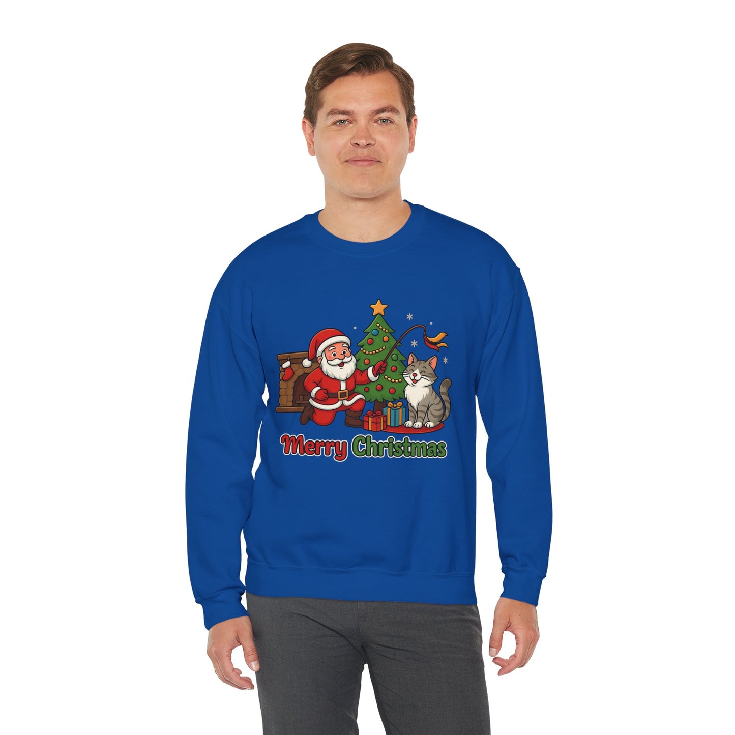 Merry Christmas Santa & Cat Holiday Crewneck