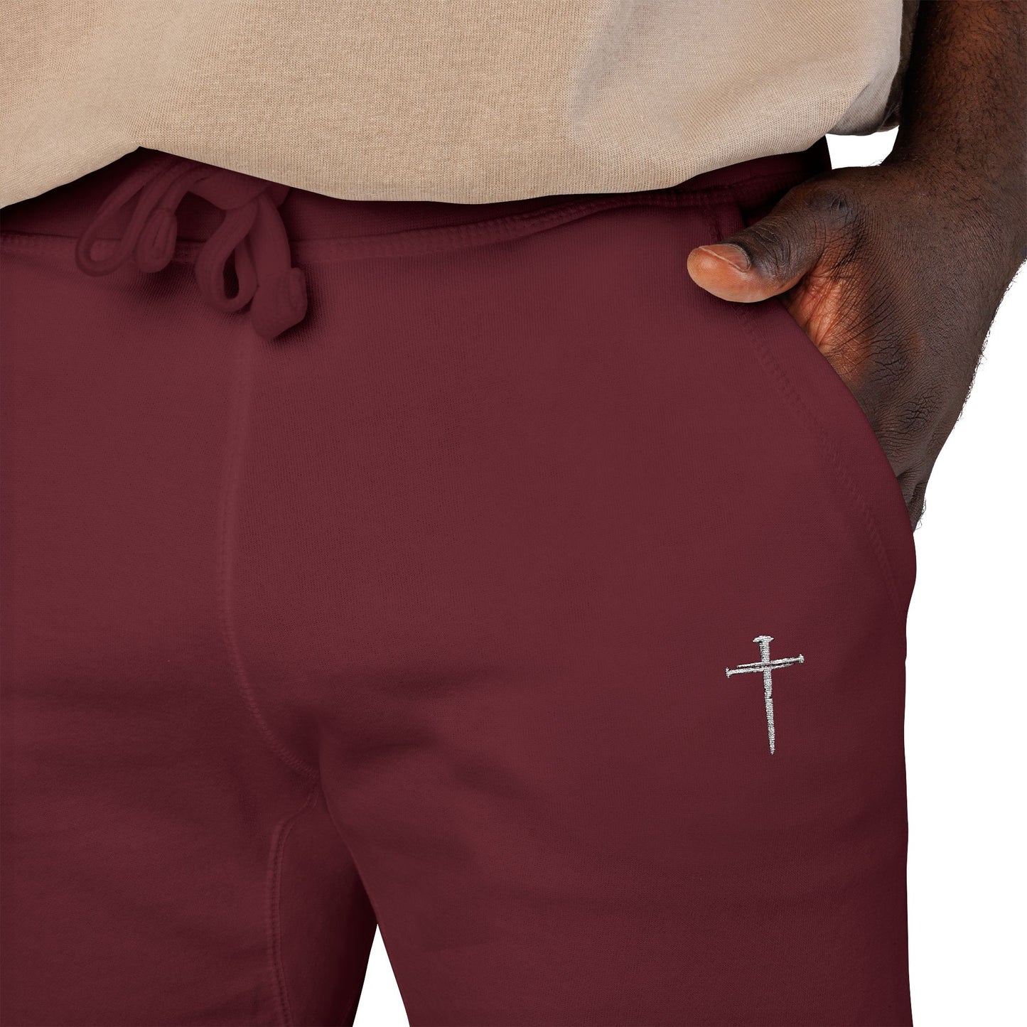 Nail Cross Embroidered Unisex Fleece Sweatpants