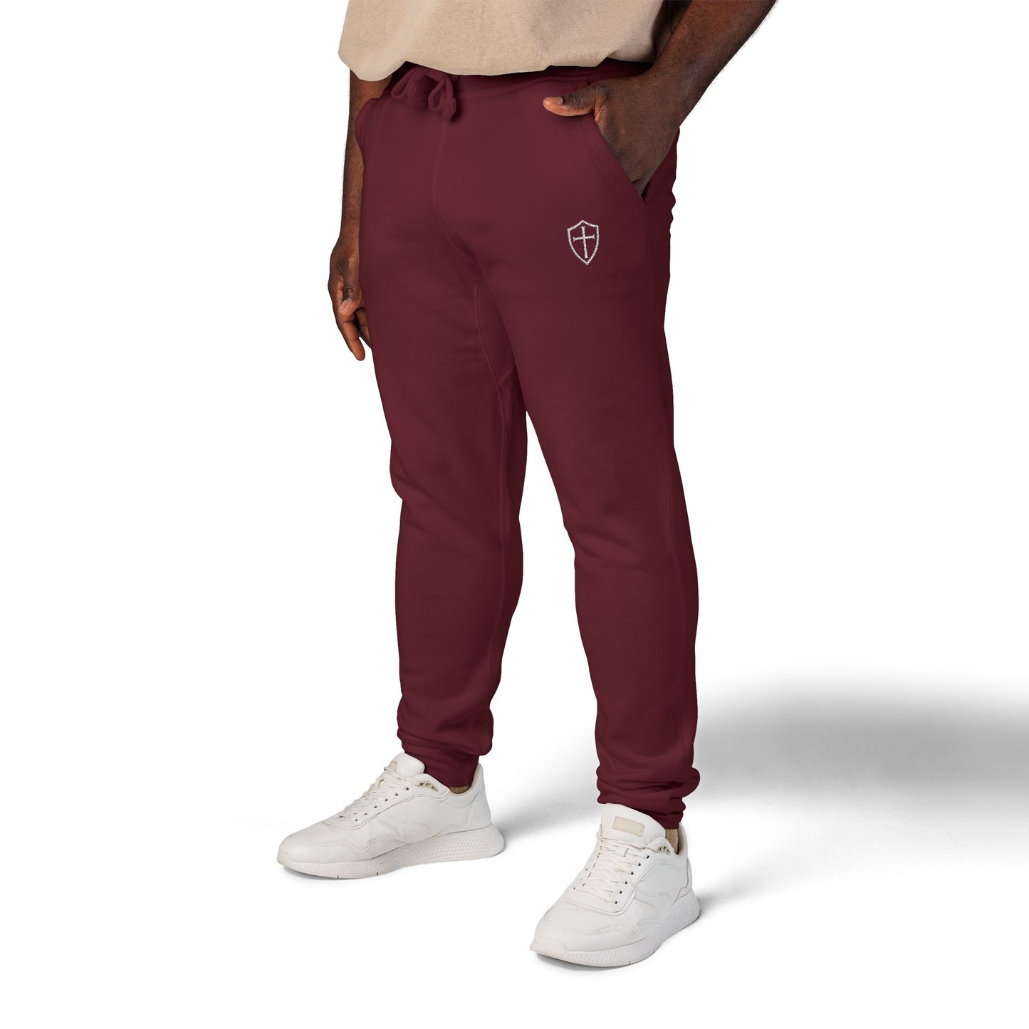 Cross Shield Fleece Sweatpants with Embroidered Design