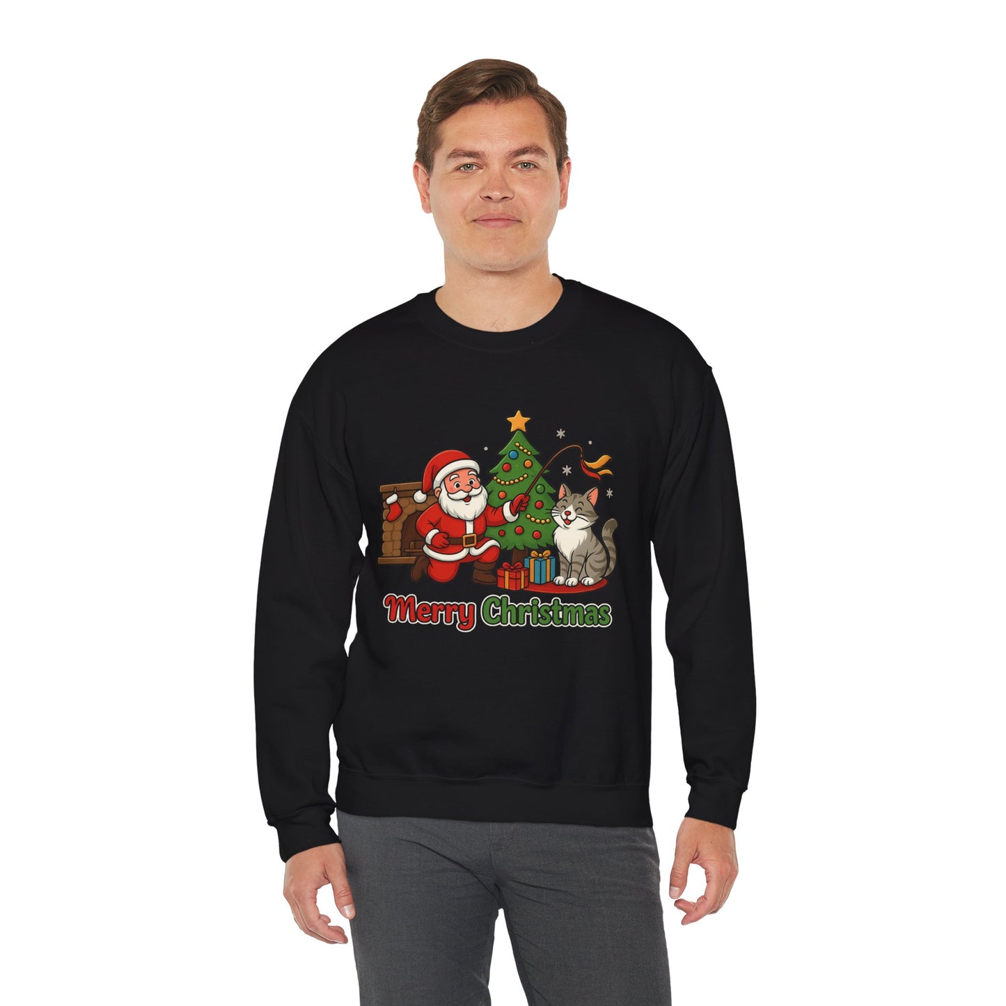 Merry Christmas Santa & Cat Holiday Crewneck