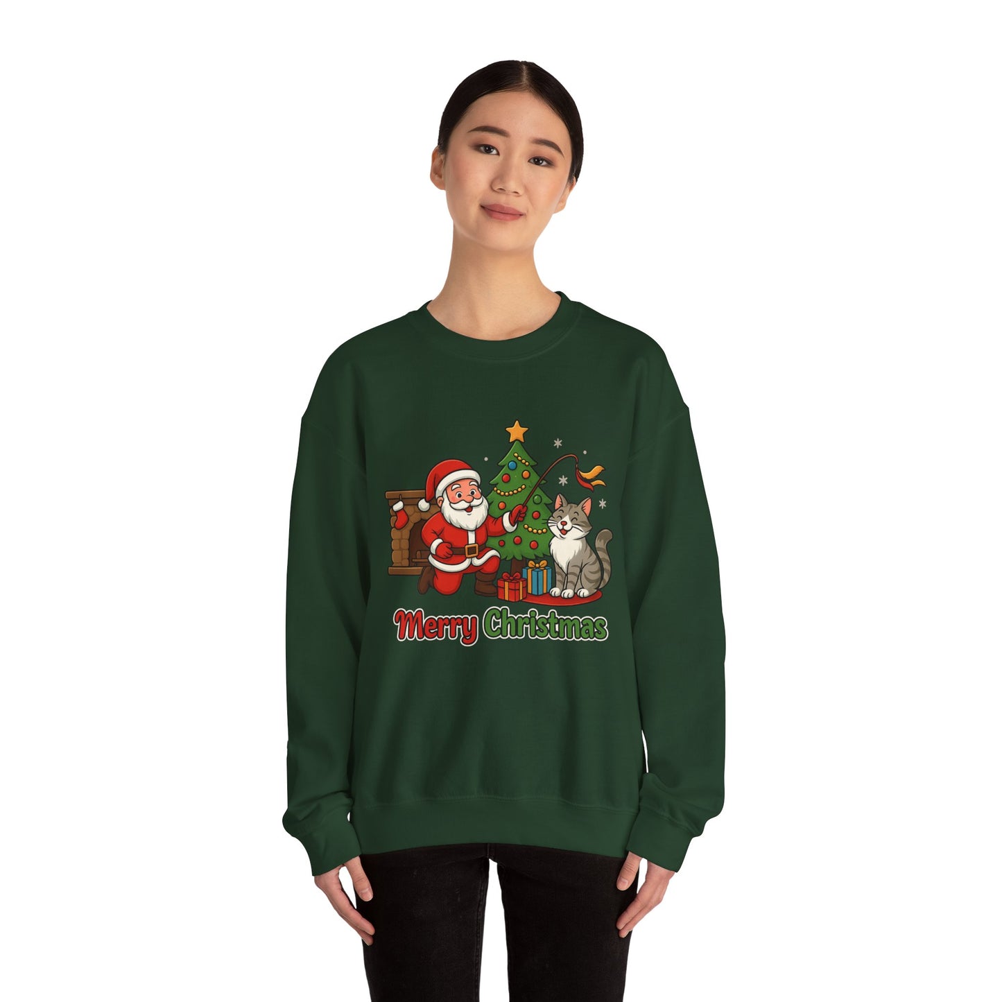 Merry Christmas Santa & Cat Holiday Crewneck