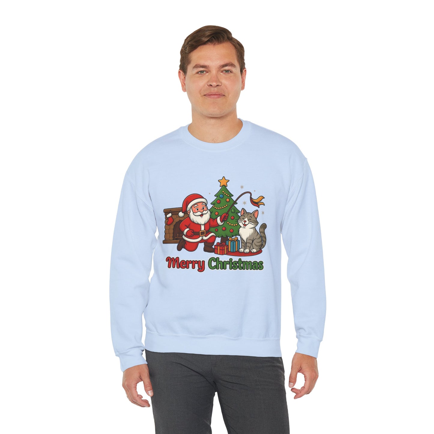 Merry Christmas Santa & Cat Holiday Crewneck