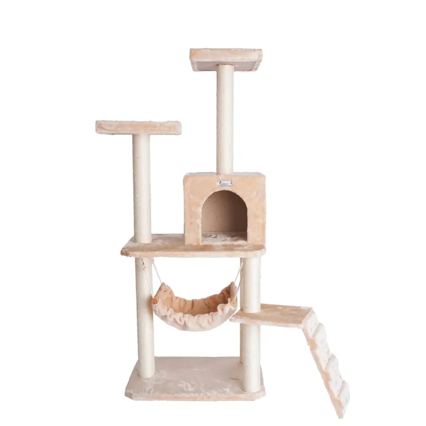 Cat Tree Beige Real Wood Cat Indoor House